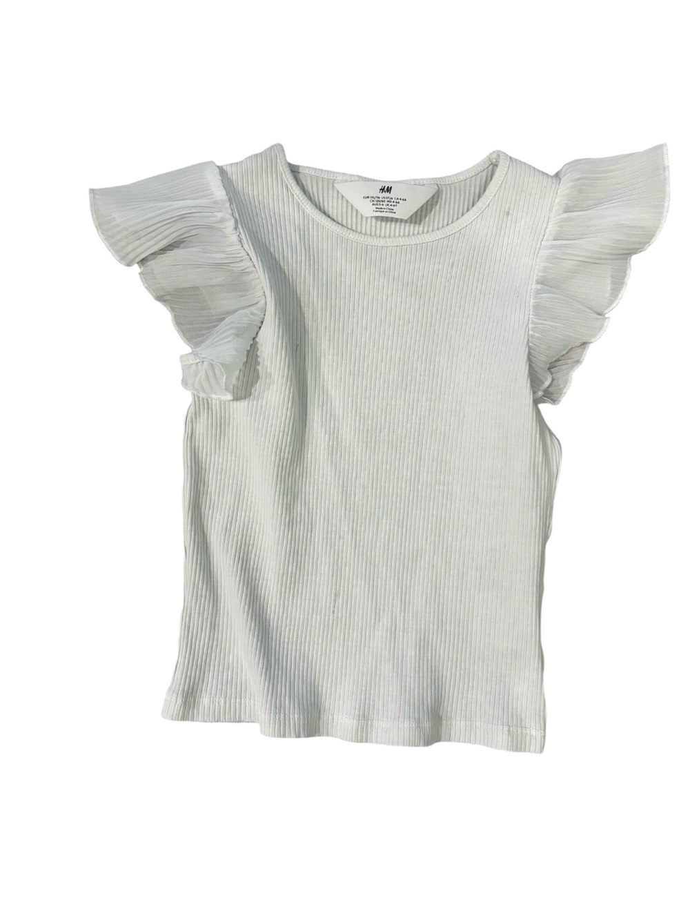 H&M Light Blue Ribbed Flutter Sleeve Top Girls - Picture 2 of 3
